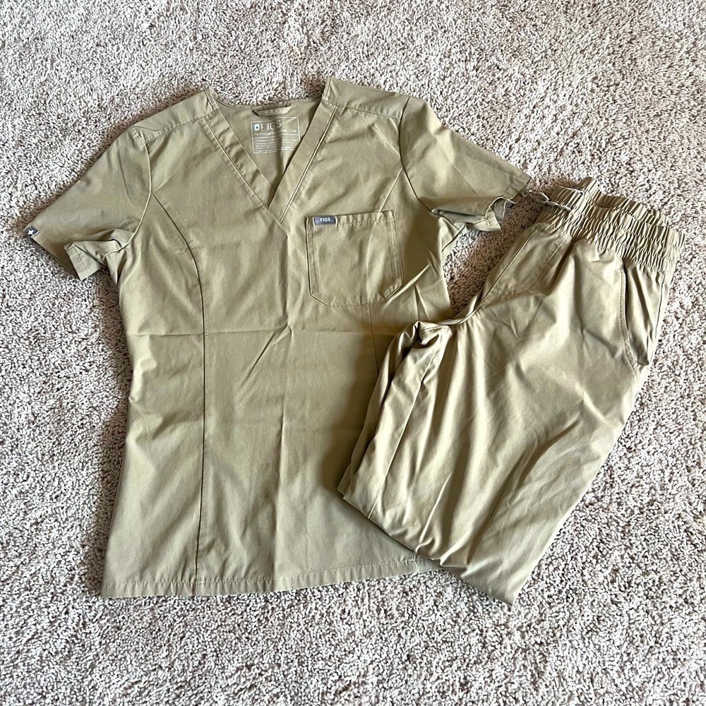 High Waisted Tan Mesh Figs Jogger Set